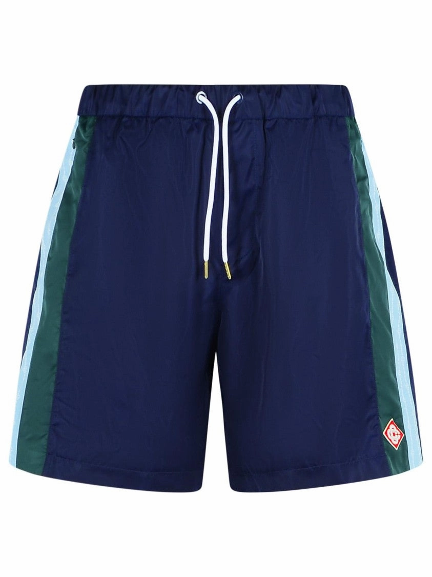 'Track' Blue Polyester Bermuda Shorts