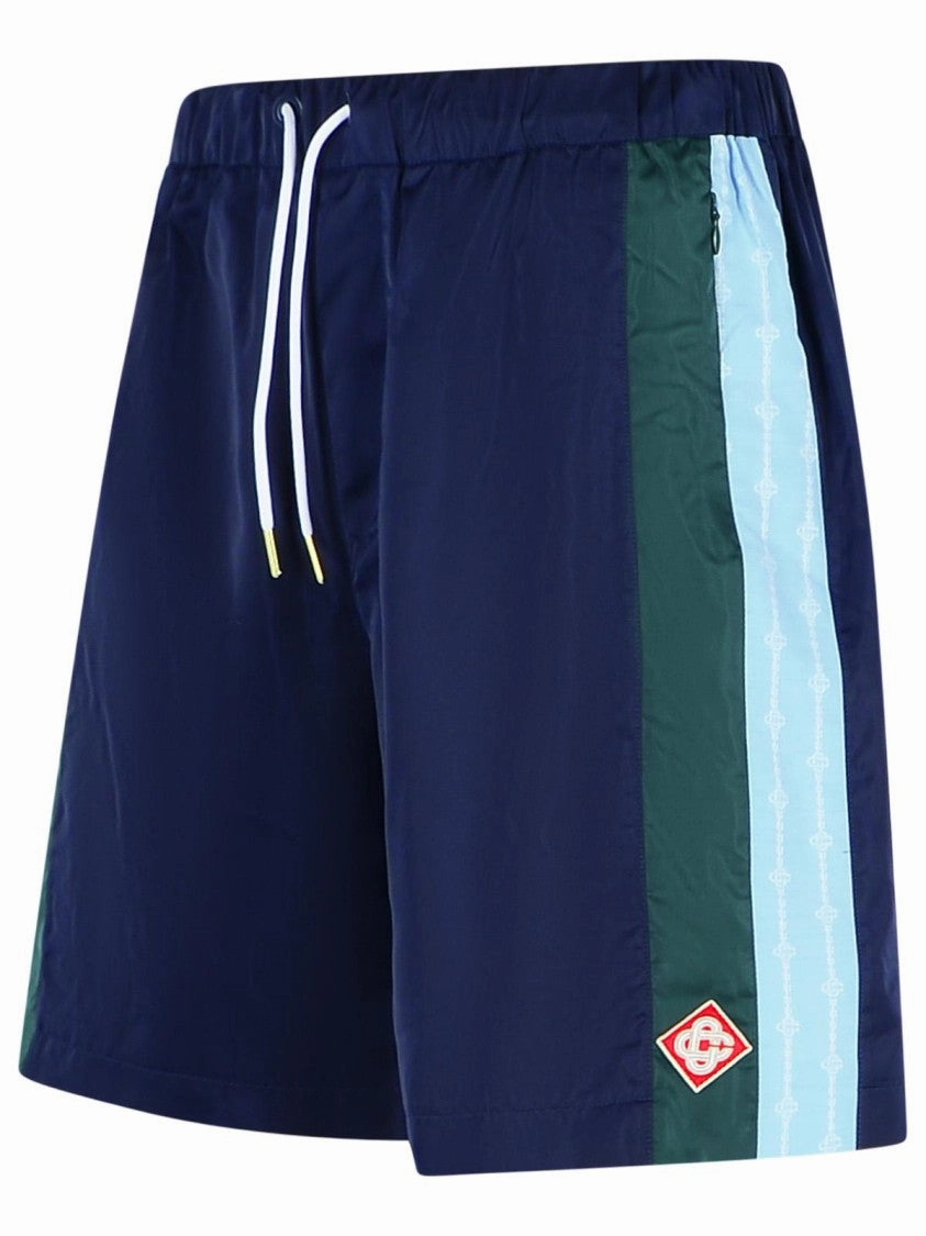 'Track' Blue Polyester Bermuda Shorts