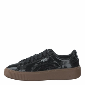 Basket Platform Patent Sneaker Black