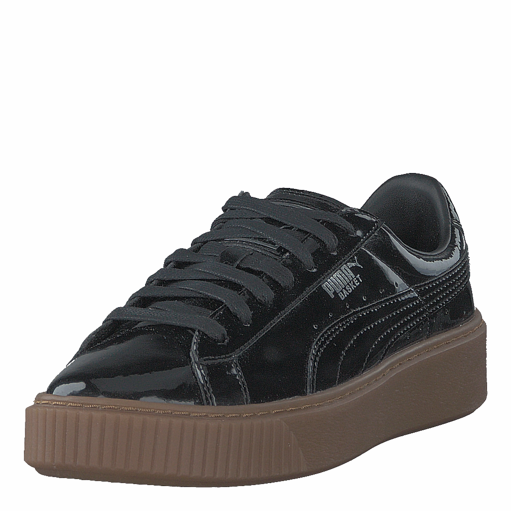 Basket Platform Patent Sneaker Black
