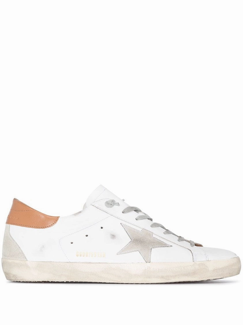 Classic White Low-Top Sneakers With Metallic Star And Distressed Finish