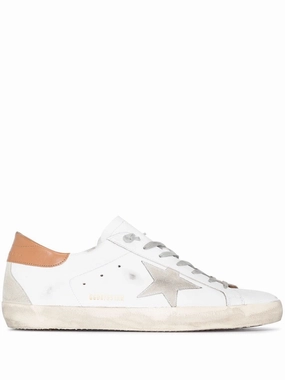 Classic White Low-Top Sneakers With Metallic Star And Distressed Finish