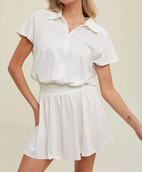 Short Sleeve Collared Athletic Romper In White