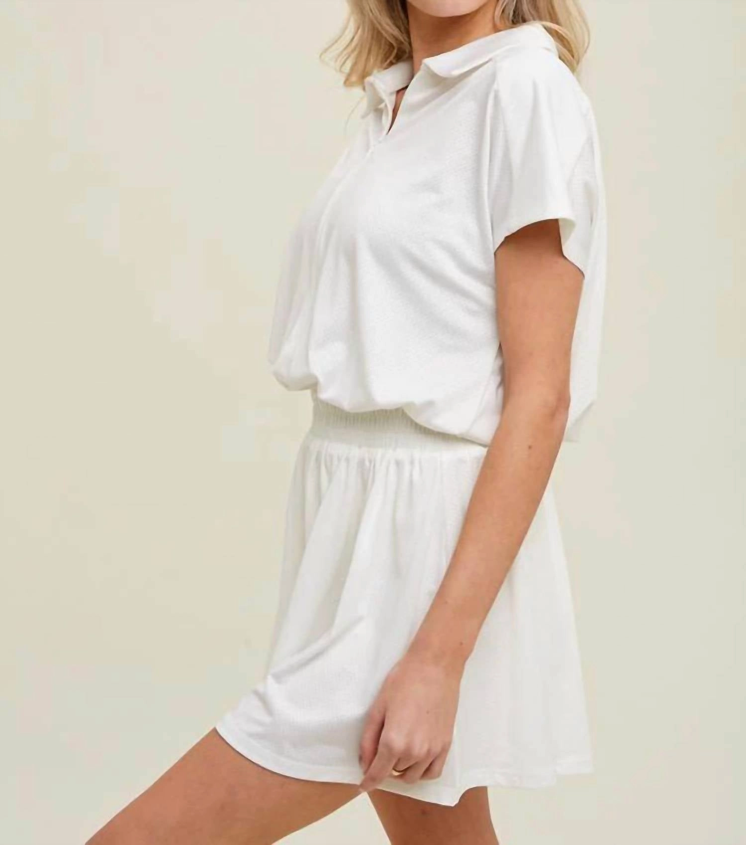 Short Sleeve Collared Athletic Romper In White