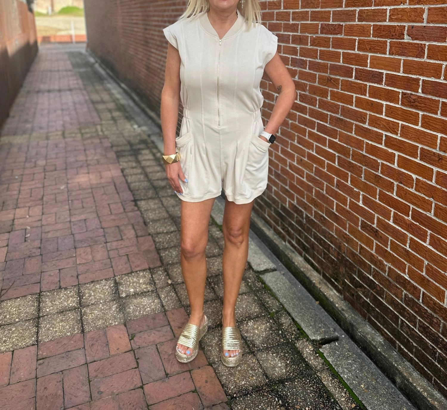 Zippered Romper In Taupe